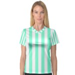 Vertical Stripes - White and Aquamarine Women s V-Neck Sport Mesh Tee