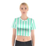 Vertical Stripes - White and Aquamarine Cotton Crop Top