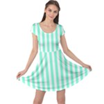 Vertical Stripes - White and Aquamarine Cap Sleeve Dress