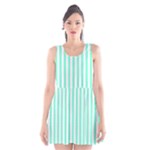 Vertical Stripes - White and Aquamarine Scoop Neck Skater Dress