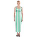Vertical Stripes - White and Aquamarine Fitted Maxi Dress