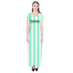 Vertical Stripes - White and Aquamarine Short Sleeve Maxi Dress