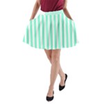 Vertical Stripes - White and Aquamarine A-Line Pocket Skirt