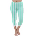 Vertical Stripes - White and Aquamarine Capri Winter Leggings