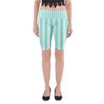 Vertical Stripes - White and Aquamarine Yoga Cropped Leggings