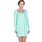 Vertical Stripes - White and Aquamarine Long Sleeve Nightdress