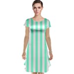 Vertical Stripes - White and Aquamarine Cap Sleeve Nightdress