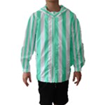 Vertical Stripes - White and Aquamarine Hooded Wind Breaker (Kids)