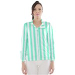 Vertical Stripes - White and Aquamarine Wind Breaker (Women)