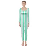 Vertical Stripes - White and Aquamarine Long Sleeve Catsuit