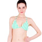 Vertical Stripes - White and Aquamarine Bikini Top