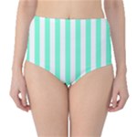 Vertical Stripes - White and Aquamarine High-Waist Bikini Bottoms