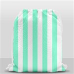 Vertical Stripes - White and Aquamarine Drawstring Bag (Small)