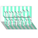 Vertical Stripes - White and Aquamarine Happy Birthday 3D Greeting Card (8x4)