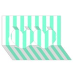 Vertical Stripes - White and Aquamarine Twin Hearts 3D Greeting Card (8x4)