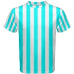 Vertical Stripes - White and Aqua Cyan Men s Cotton Tee