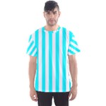 Vertical Stripes - White and Aqua Cyan Men s Sport Mesh Tee
