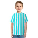 Vertical Stripes - White and Aqua Cyan Kid s Sport Mesh Tee