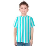 Vertical Stripes - White and Aqua Cyan Kid s Cotton Tee