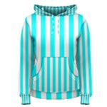 Vertical Stripes - White and Aqua Cyan Women s Pullover Hoodie