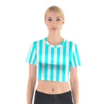 Vertical Stripes - White and Aqua Cyan Cotton Crop Top