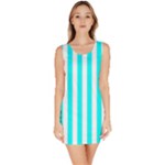 Vertical Stripes - White and Aqua Cyan Bodycon Dress