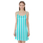 Vertical Stripes - White and Aqua Cyan Satin Night Slip