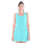 Vertical Stripes - White and Aqua Cyan Scoop Neck Skater Dress