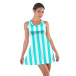 Vertical Stripes - White and Aqua Cyan Cotton Racerback Dress