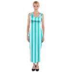 Vertical Stripes - White and Aqua Cyan Fitted Maxi Dress