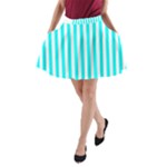 Vertical Stripes - White and Aqua Cyan A-Line Pocket Skirt