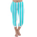 Vertical Stripes - White and Aqua Cyan Capri Winter Leggings