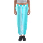 Vertical Stripes - White and Aqua Cyan Women s Jogger Sweatpants