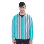 Vertical Stripes - White and Aqua Cyan Wind Breaker (Men)