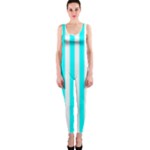 Vertical Stripes - White and Aqua Cyan OnePiece Catsuit