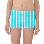 Vertical Stripes - White and Aqua Cyan Reversible Boyleg Bikini Bottoms