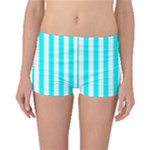Vertical Stripes - White and Aqua Cyan Boyleg Bikini Bottoms