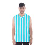Vertical Stripes - White and Aqua Cyan Men s Basketball Tank Top