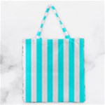 Vertical Stripes - White and Aqua Cyan Grocery Tote Bag