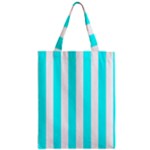 Vertical Stripes - White and Aqua Cyan Zipper Classic Tote Bag