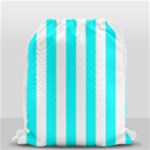 Vertical Stripes - White and Aqua Cyan Drawstring Bag (Small)