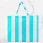Vertical Stripes - White and Aqua Cyan Zipper Large Tote Bag