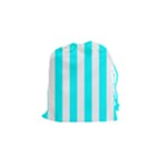 Vertical Stripes - White and Aqua Cyan Drawstring Pouch (S)