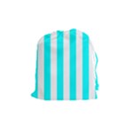 Vertical Stripes - White and Aqua Cyan Drawstring Pouch (M)