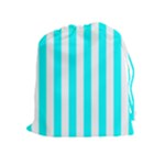 Vertical Stripes - White and Aqua Cyan Drawstring Pouch (XL)