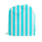 Vertical Stripes - White and Aqua Cyan Drawstring Pouch (XXl)