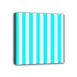 Vertical Stripes - White and Aqua Cyan Mini Canvas 4  x 4  (Stretched)