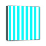 Vertical Stripes - White and Aqua Cyan Mini Canvas 6  x 6  (Stretched)