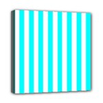 Vertical Stripes - White and Aqua Cyan Mini Canvas 8  x 8  (Stretched)