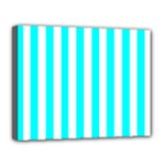 Vertical Stripes - White and Aqua Cyan Canvas 14  x 11  (Stretched)